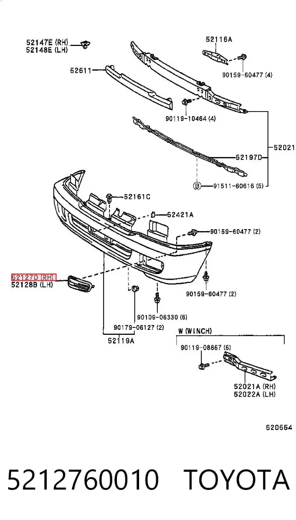 Rejilla derecha del parachoques delantero 5212760010 Toyota