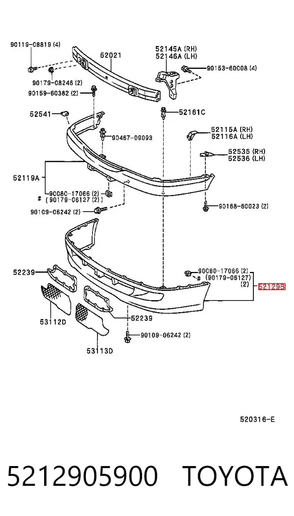 Parachoques delantero, parte inferior 5212905900 Toyota
