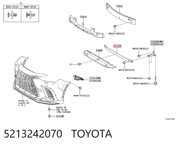 Refuerzo parachoque delantero 5213242070 Toyota