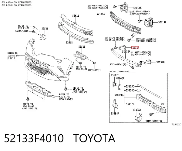 Soporte del refuerzo del parachoques delantero 52133F4010 Toyota