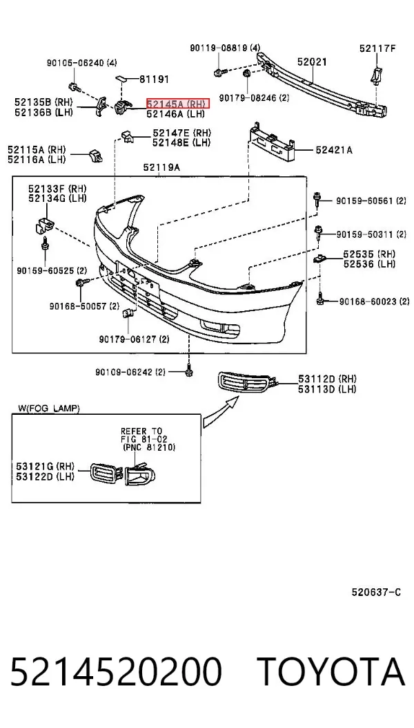 Soporte de parachoques delantero derecho 5214520200 Toyota