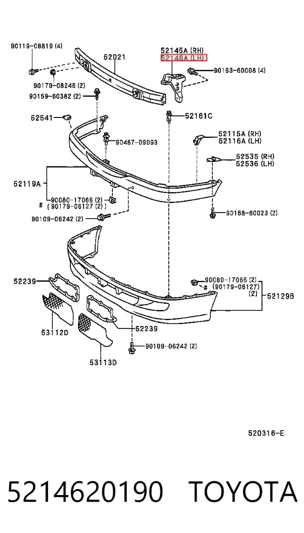Soporte de parachoques delantero izquierdo 5214620190 Toyota