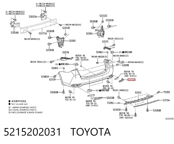 Parachoques trasero, parte derecha 5215202031 Toyota
