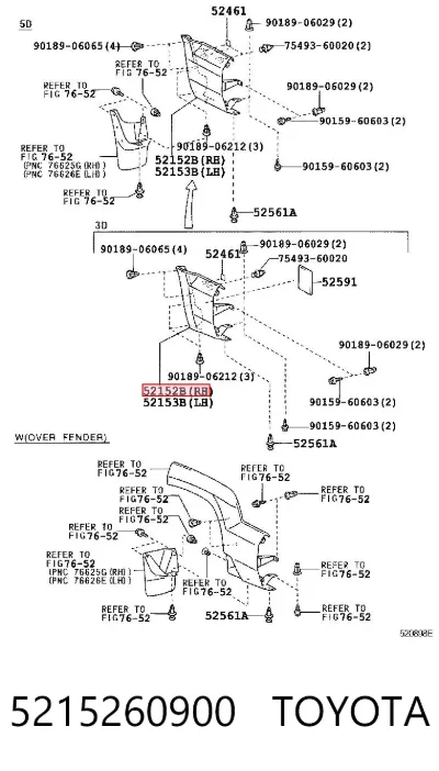 Moldura derecha del parachoques trasero TOYOTA 5215260900