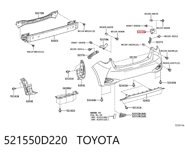 Soporte del parachoques trasero derecho 521550D220 Toyota