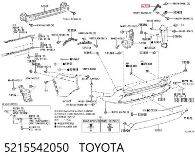 Soporte del parachoques trasero derecho TOYOTA 5215542050