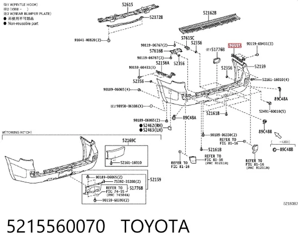 Soporte del parachoques trasero derecho 5215560070 Toyota