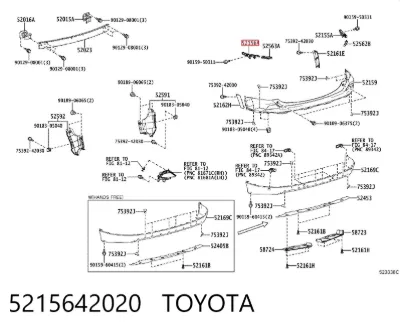 Soporte exterior izquierdo del parachoques trasero TOYOTA 5215642020