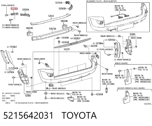 Soporte exterior izquierdo del parachoques trasero 5215642031 Toyota