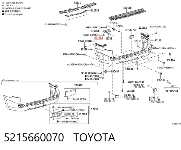 Soporte de parachoques trasero izquierdo 5215660070 Toyota