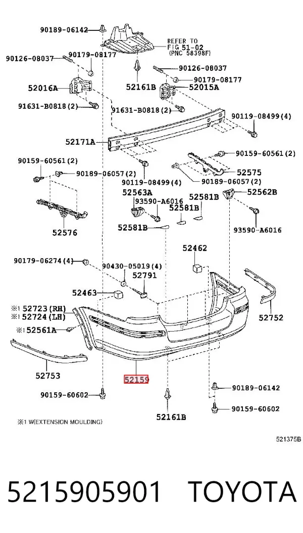 Parachoques trasero 5215905901 Toyota