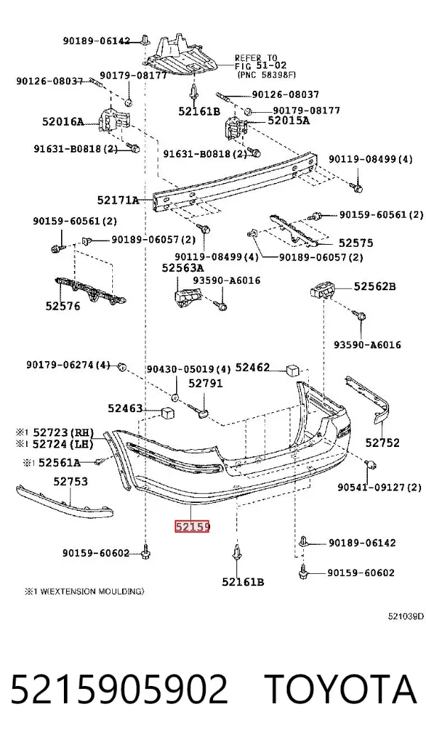 Parachoques trasero 5215905902 Toyota