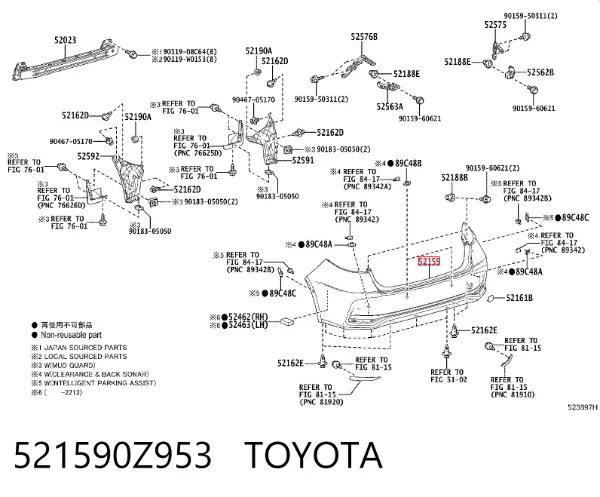 Parachoques trasero 521590Z953 Toyota