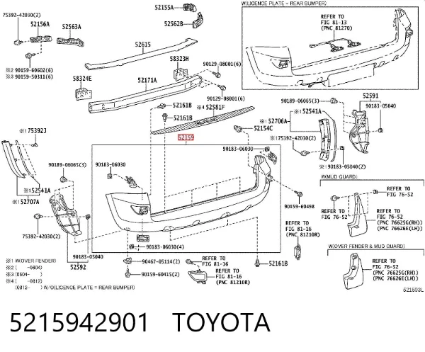 Parachoques trasero 5215942901 Toyota