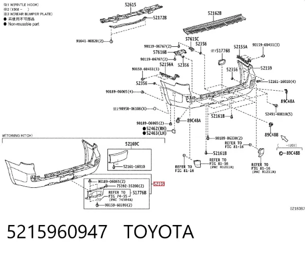 Parachoques trasero 5215960947 Toyota