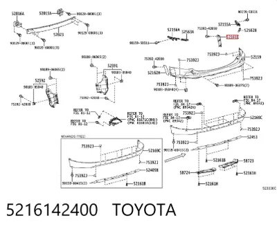 Moldura derecha del parachoques trasero TOYOTA 5216142400
