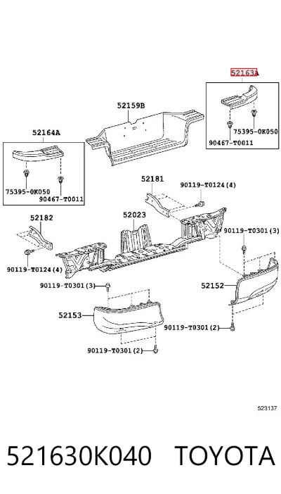 Moldura derecha del parachoques trasero TOYOTA 521630K040