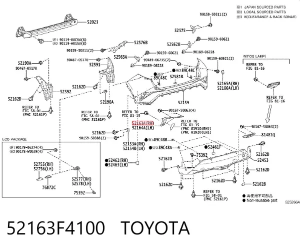 Protector, parachoques trasero derecho 52163F4100 Toyota
