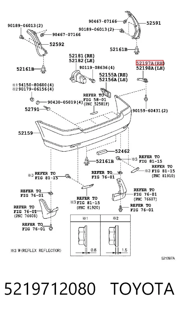 Soporte de parachoques trasero izquierdo 5219712080 Toyota