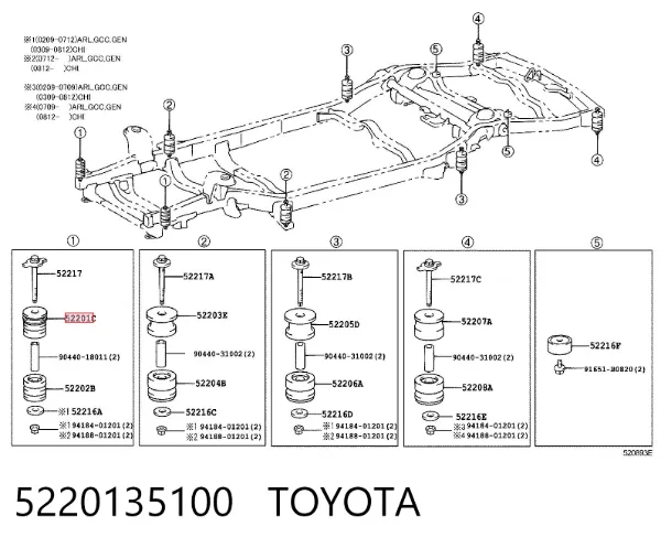 Cojín de bastidor 5220135100 Toyota