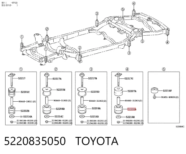 Cojín de bastidor 5220835050 Toyota