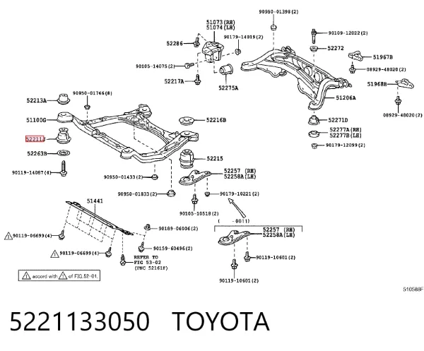 Buje silencioso del subchasis delantero 5221133050 Toyota