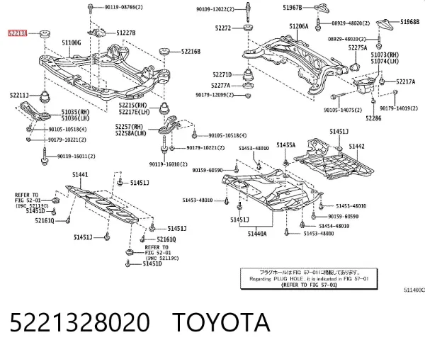 Buje silencioso del subchasis delantero 5221328020 Toyota