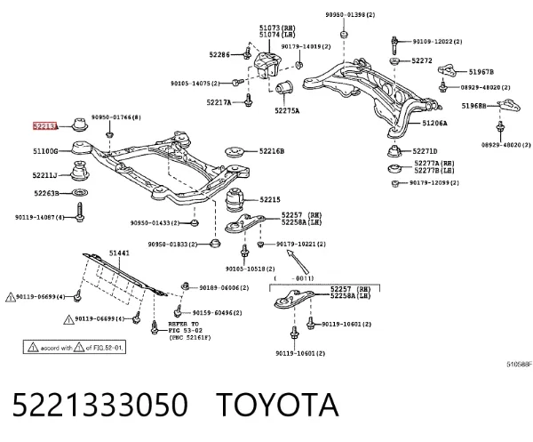 Buje silencioso del subchasis delantero 5221333050 Toyota