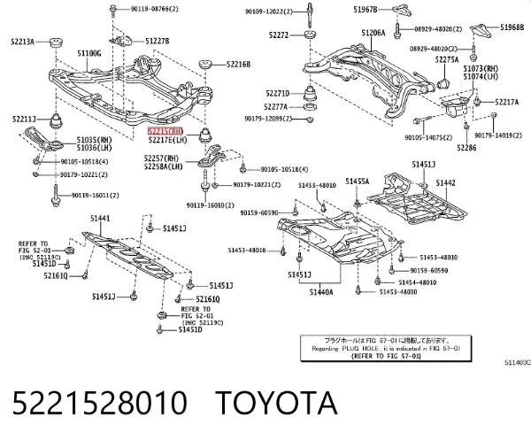 Buje silencioso del subchasis delantero 5221528010 Toyota