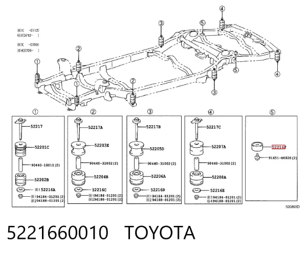 Cojín de bastidor 5221660010 Toyota