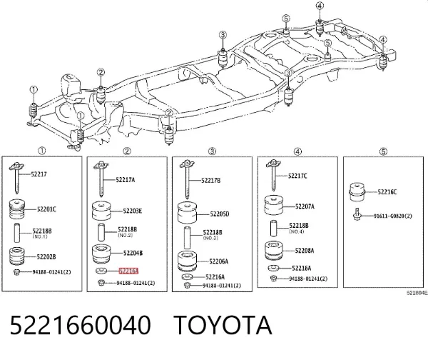 Cojín de bastidor 5221660040 Toyota
