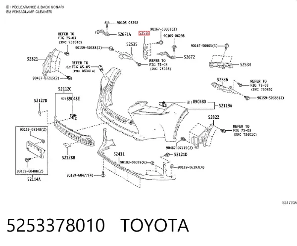 Soporte de parachoques delantero derecho 5253378010 Toyota