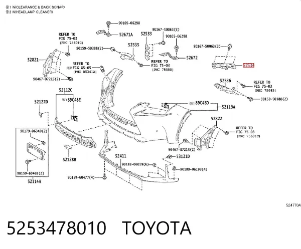 Soporte de parachoques delantero izquierdo 5253478010 Toyota