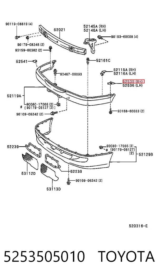 Soporte de parachoques delantero derecho 5253505010 Toyota