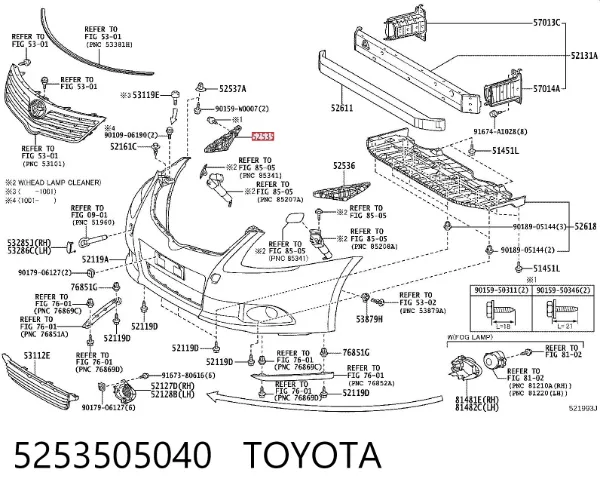 Soporte de parachoques delantero derecho 5253505040 Toyota