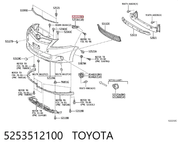 Soporte de parachoques delantero derecho 5253512100 Toyota