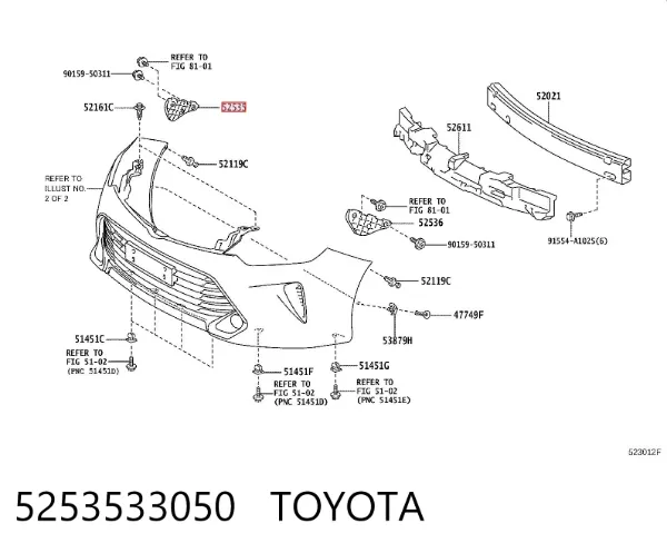 Soporte exterior derecho del parachoques delantero 5253533050 Toyota