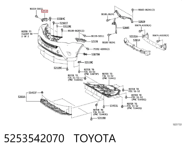 Soporte exterior derecho del parachoques delantero 5253542070 Toyota