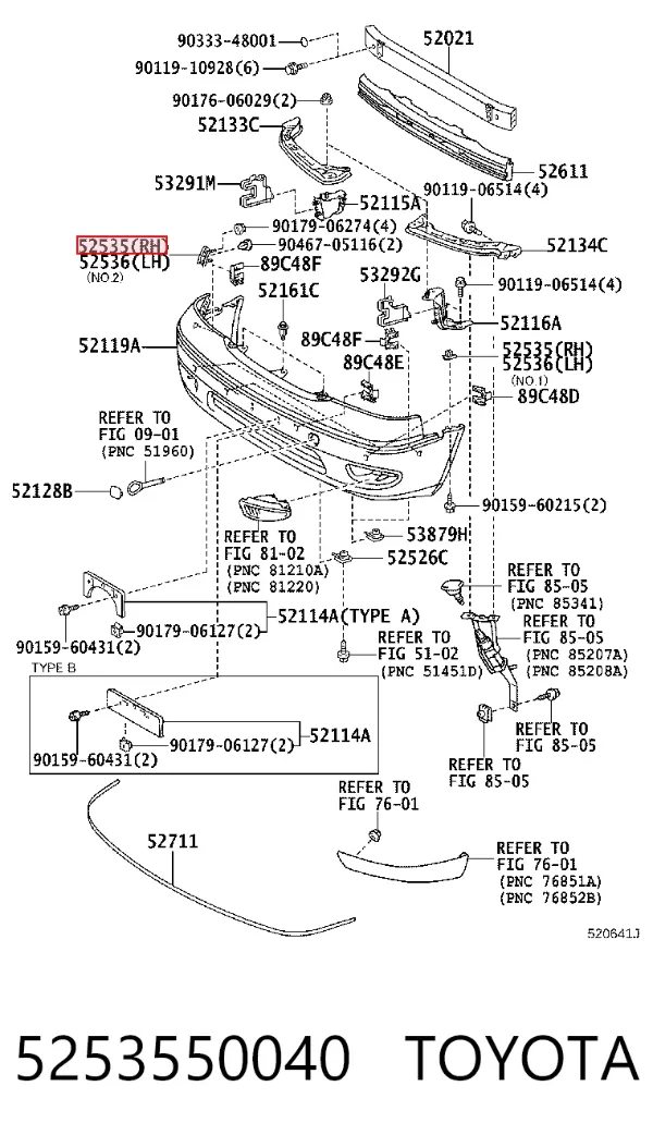 Soporte de parachoques delantero derecho 5253550040 Toyota