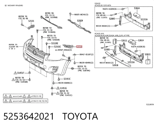 Soporte de parachoques delantero izquierdo 5253642021 Toyota
