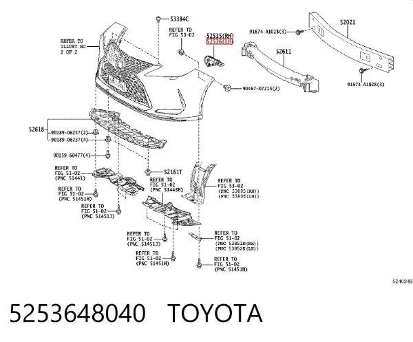 Soporte de parachoques delantero izquierdo 5253648040 Toyota