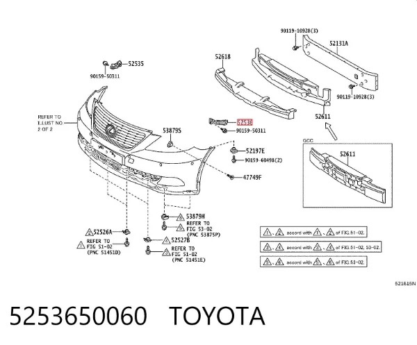 Soporte de parachoques delantero izquierdo 5253650060 Toyota