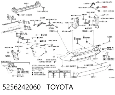 Soporte del parachoques trasero derecho TOYOTA 5256242060