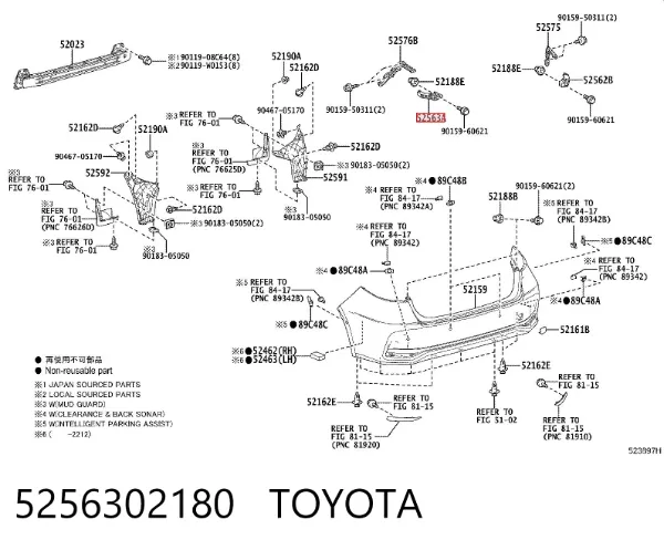 Soporte de parachoques trasero izquierdo 5256302180 Toyota