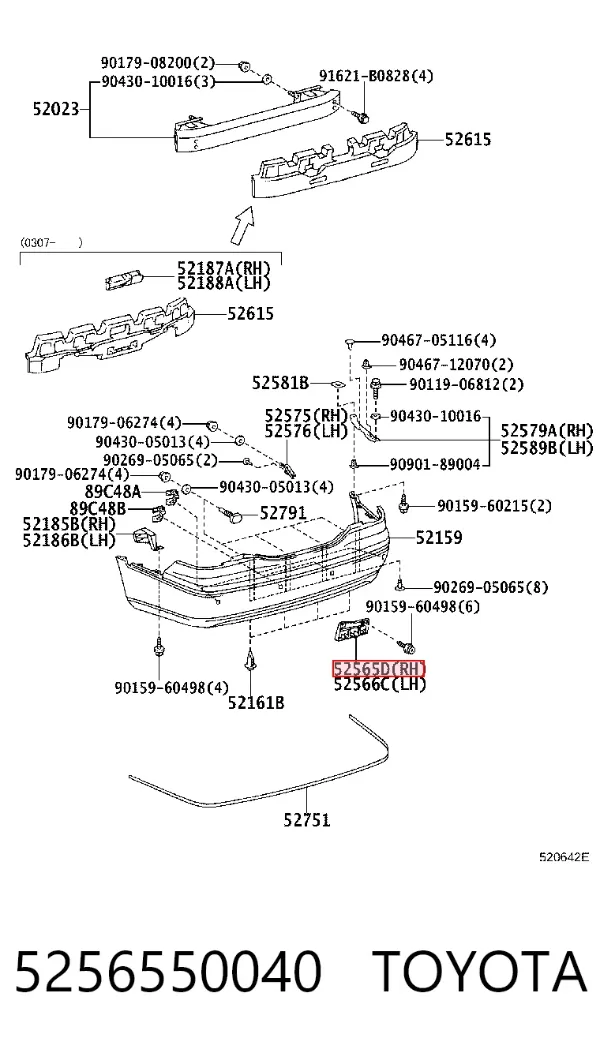 Soporte del parachoques trasero derecho 5256550040 Toyota