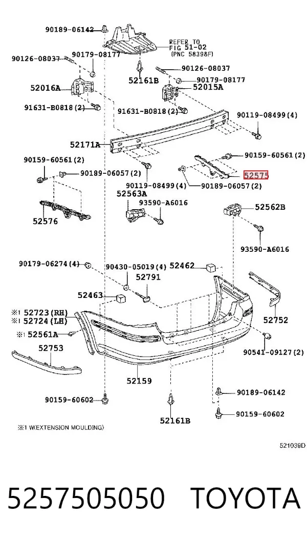 Soporte del parachoques trasero derecho 5257505050 Toyota