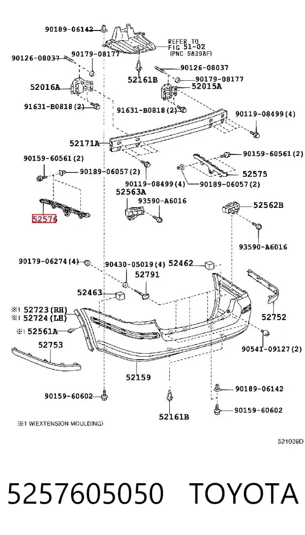 Soporte de parachoques trasero izquierdo 5257605050 Toyota