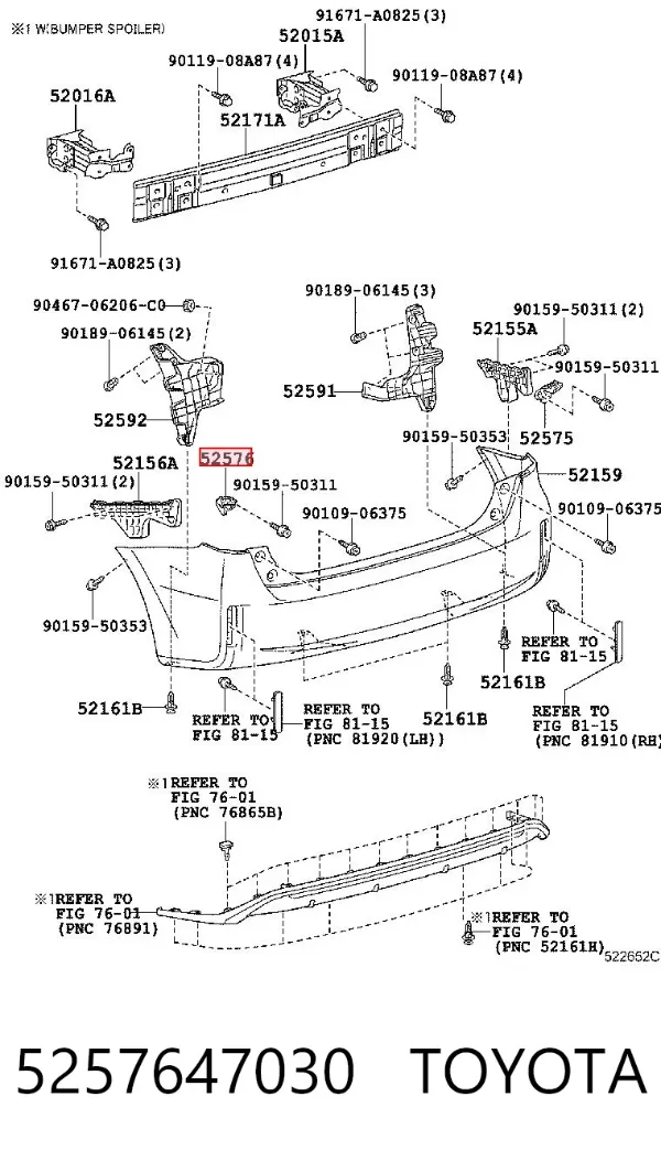 Soporte de parachoques trasero izquierdo 5257647030 Toyota