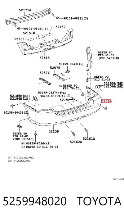 Clip de fijación de parachoques trasero TOYOTA 5259948020