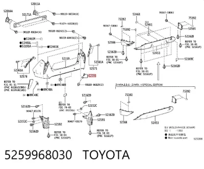 Clip de fijación de parachoques trasero TOYOTA 5259968030